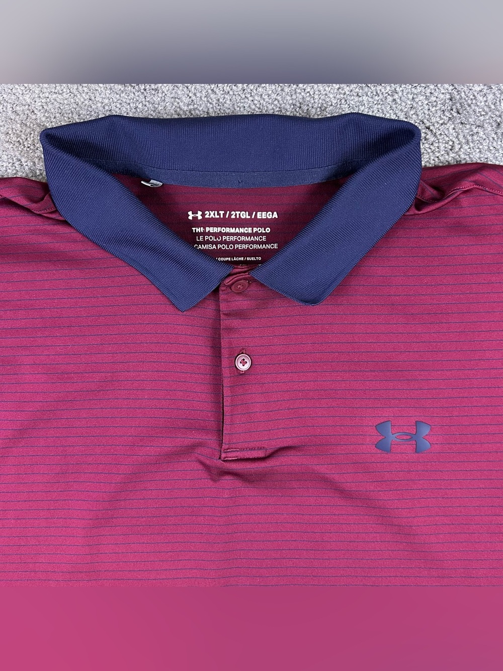 Under Armour Polo Shirt Mens 2XLT Tall Burgundy The Performance Polo Striped